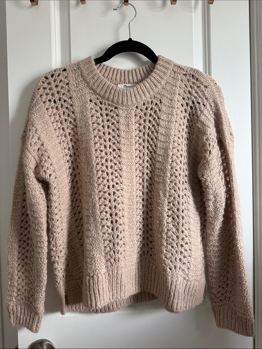 Madewell Open-Knit Crewneck Sweater in Light Beige